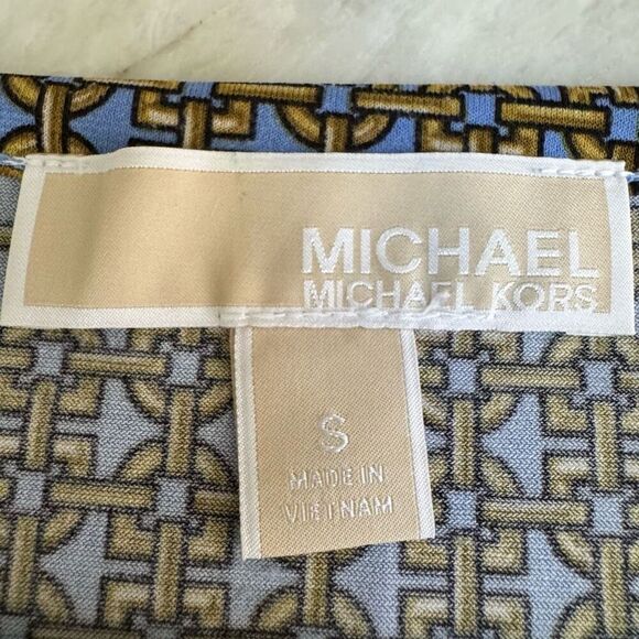 Michael Kors blue/gold border dress stretch shift size S - Picture 4 of 7